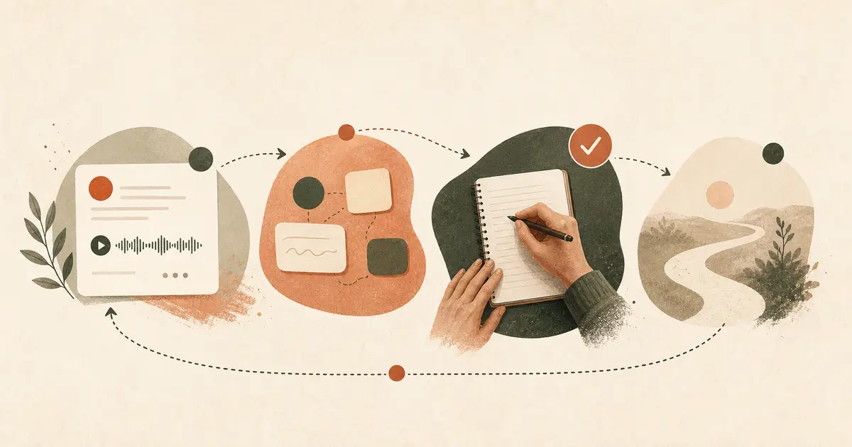 The async coaching loop shown as check-in, personalized session, human validation, and client follow-up.